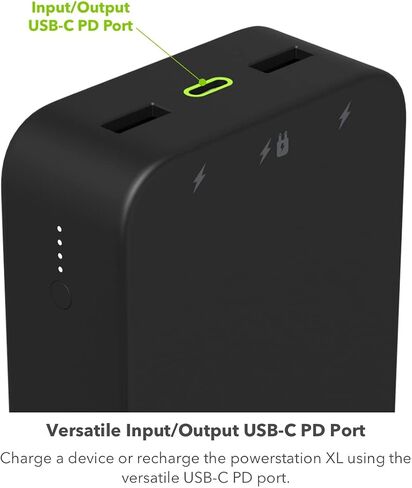 بنك الطاقة mophie Powerstation XL 2023-20,000 مللي أمبير في الساعة، بطارية داخلية كبيرة، (2) منافذ USB-A و(1) منفذ إدخال/إخراج شحن سريع USB-C PD بقدرة 20 وات، مناسب للسفر in Saudi Arabia