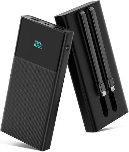 شاحن محمول باور بانك مع كابلين مدمجين (USB-C وiOS)، شاحن هاتف متين للشحن السريع بقدرة 13000 مللي أمبير في الساعة PD مع شاشة LED، شاحن احتياطي لحزمة البطارية لأجهزة iPhone وAndroid وغيرها - وردي (عبوة واحدة) in Kuwait