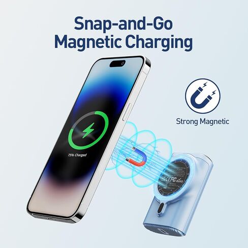 شاحن محمول مغناطيسي iWALK، بنك طاقة لاسلكي صغير بقدرة 9000 مللي أمبير في الساعة مع حزمة بطارية شحن سريع USB-C بقدرة 18 وات متوافقة مع iPhone 15/14/14 Pro Max/ 13/13 Pro/13 Pro Max /12/12 Pro Max، أبيض in Kuwait