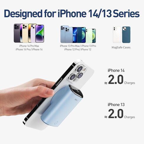 شاحن محمول مغناطيسي iWALK، بنك طاقة لاسلكي صغير بقدرة 9000 مللي أمبير في الساعة مع حزمة بطارية شحن سريع USB-C بقدرة 18 وات متوافقة مع iPhone 15/14/14 Pro Max/ 13/13 Pro/13 Pro Max /12/12 Pro Max، أبيض in Kuwait