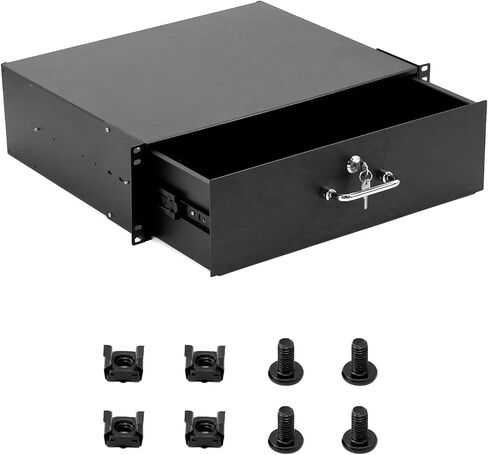 QWORK 2U Drawer Server Cabinet Case, Rack Mount Drawer, Lockable Deep Drawer with Key, for 19" Server Cabinet Case Or DJ, Black in Saudi Arabia
