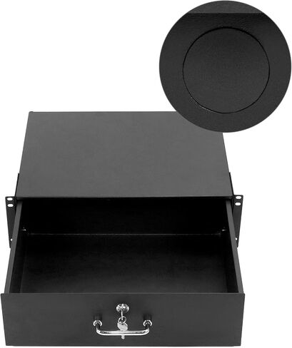 QWORK 2U Drawer Server Cabinet Case, Rack Mount Drawer, Lockable Deep Drawer with Key, for 19" Server Cabinet Case Or DJ, Black in Saudi Arabia