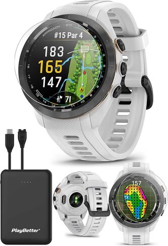 Garmin Approach S70 (Black, 47mm) Golf GPS Smartwatch PlayBetter Bundle | 1.4" AMOLED Touchscreen, 43K+ Courses, Virtual Caddie, Shot Tracking | Includes 5000mAH Portable Charger & Screen Protectors in Saudi Arabia