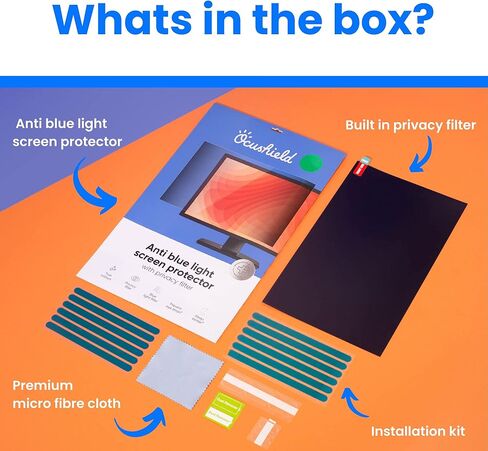 Ocushield 24 بوصة (16:9) واقي شاشة ممتاز مضاد للضوء الأزرق لأجهزة الكمبيوتر المحمولة وشاشات الكمبيوتر - مضاد للوهج - سهل التركيب - مضاد لبصمات الأصابع - يقلل من إجهاد العين (532 × 299 مم) in Kuwait