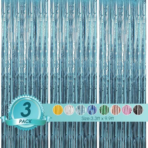 Birthday Party Decorations: 3 Pack 3.3 x 9.9 ft Gold Foil Fringe Curtains Party Supplies, Tinsel Curtain Backdrop for Parties/Birthday/Photo Booth in Saudi Arabia