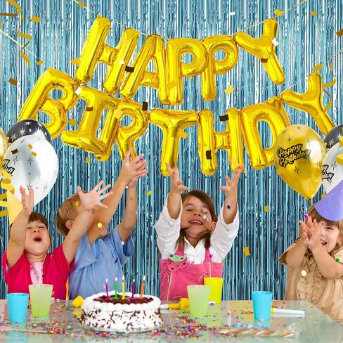 Birthday Party Decorations: 3 Pack 3.3 x 9.9 ft Gold Foil Fringe Curtains Party Supplies, Tinsel Curtain Backdrop for Parties/Birthday/Photo Booth in Saudi Arabia