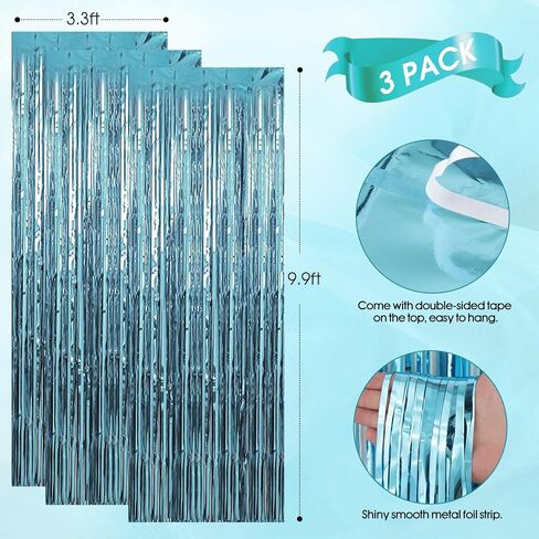Birthday Party Decorations: 3 Pack 3.3 x 9.9 ft Gold Foil Fringe Curtains Party Supplies, Tinsel Curtain Backdrop for Parties/Birthday/Photo Booth in Saudi Arabia