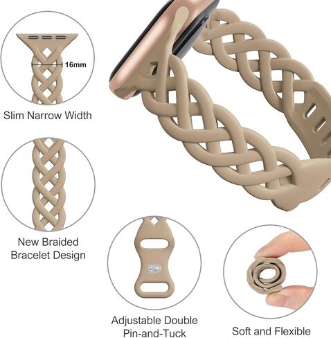 Slim Silicone Bands Compatible with Apple Watch Band 40mm 38mm 41mm 44mm 45mm 46mm 49mm 42mm Women Floral Breathable Braided Lace Thin Sport Strap Replacement Wristbands iWatch SE Series 11 10 9 8 7 6 5 4 3 ultra 2 in Saudi Arabia