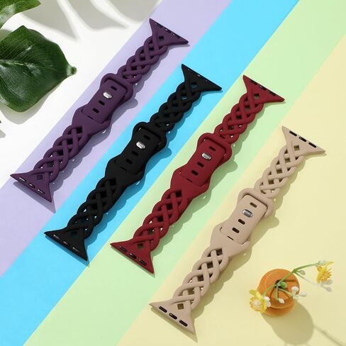 Slim Silicone Bands Compatible with Apple Watch Band 40mm 38mm 41mm 44mm 45mm 46mm 49mm 42mm Women Floral Breathable Braided Lace Thin Sport Strap Replacement Wristbands iWatch SE Series 11 10 9 8 7 6 5 4 3 ultra 2 in Saudi Arabia