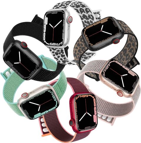 6 Pack Sport Loop Band Compatible with Apple Watch 38mm 40mm 41mm 42mm 44mm 45mm 46mm 49mm for iWatch Ultra Series 11 10 9 8 7 6 5 SE 4 3 2 1 Strap Nylon Women Men Stretchy Braided Wristband Breathable in Kuwait