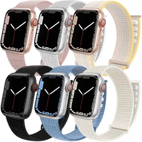 6 Pack Sport Loop Band Compatible with Apple Watch 38mm 40mm 41mm 42mm 44mm 45mm 46mm 49mm for iWatch Ultra Series 11 10 9 8 7 6 5 SE 4 3 2 1 Strap Nylon Women Men Stretchy Braided Wristband Breathable in Kuwait