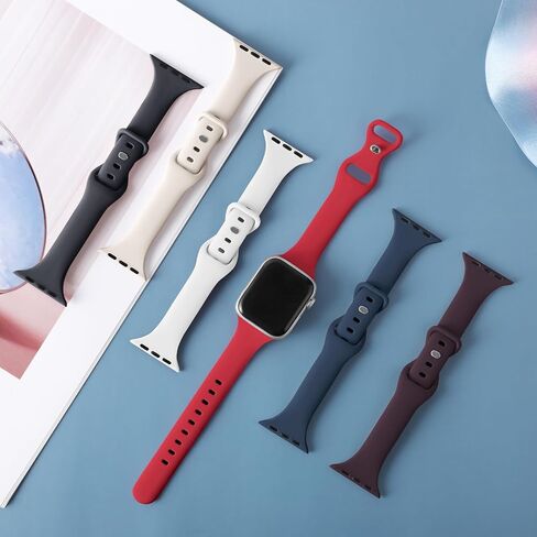 Eilesuny 6 Pack Slim Thin Bands Compatible with Apple Watch 38mm 40mm 41mm 42mm 44mm 45mm 49mm, Replacement Soft Silicone Sport Strap for iWatch Series 9/8/7/6/5/4/3/2/1 Ultra/2 SE Women Men in Saudi Arabia