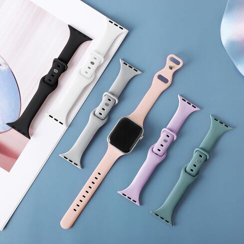 6 Pack Slim Thin Bands Compatible with Apple Watch 38mm 40mm 41mm 42mm 44mm 45mm 46mm 49mm Women Men, Replacement Soft Silicone Sport Strap for iWatch Series 11/10/9/8/7/6/5/4/3/2/1 Ultra SE in Saudi Arabia