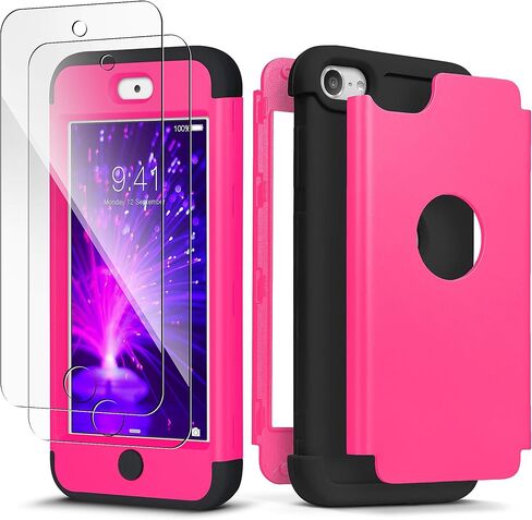 iPod Touch 7th Generation Case with 2 Screen Protector, IDweel Heavy Duty High Impact Shockproof Case Cover Protective Case for iPod Touch 5/6/7th Generation, Deep Purple+Black in Kuwait