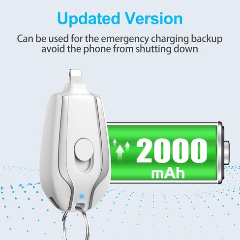 EMNT Keychain Portable Charger for iPhone, 2000mAh Mini Power Emergency Pod, Ultra-Compact External Fast Charging Power Bank Battery Pack, Key Ring Cell Phone Charger,Small Charger for AirPods,Black in Kuwait