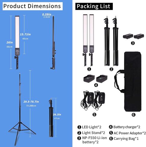Battery Powered Photography Light Outdoor Portable Handheld Wand | LED Video Light Stick Dimmable 2800K-5500K Photo Studio Light Kit with NP-F970 Li-ion Battery and Stand for Portrait, YouTube in Saudi Arabia