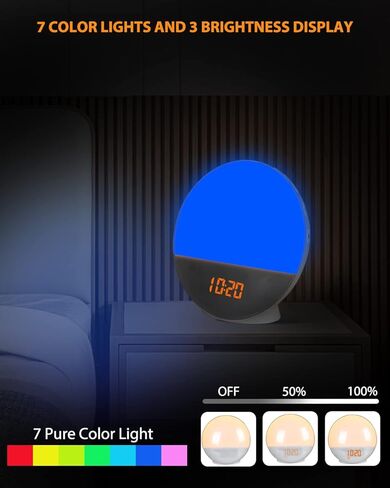 Wake Up Light, Sunrise Alarm Clock Radio, Bedside Lamp with Sleep Aid, Dual Alarms, Snooze, Colorful Lights, Natural Sounds for Kids Adults Bedroom in Kuwait