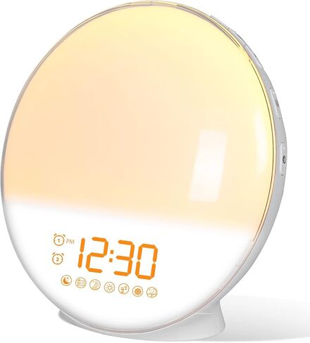 Wake Up Light, Sunrise Alarm Clock Radio, Bedside Lamp with Sleep Aid, Dual Alarms, Snooze, Colorful Lights, Natural Sounds for Kids Adults Bedroom in Kuwait