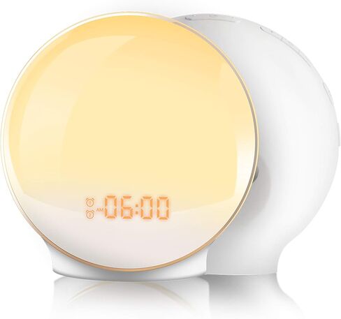 Wake Up Light, Sunrise Alarm Clock Radio, Bedside Lamp with Sleep Aid, Dual Alarms, Snooze, Colorful Lights, Natural Sounds for Kids Adults Bedroom in Kuwait