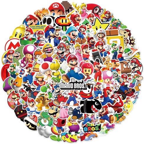 ملصقات ماريو 100 قطعة، ملصقات كرتونية رائعة بتصميم لعبة ماريو بروس للاولاد والاطفال، ملصق فينيل مقاوم للماء لزجاجة المياه واللابتوب ولوح التزلج والجيتار والدراجة والجوال وشنطة السفر والكمبيوتر in Kuwait