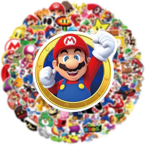 ملصقات ماريو 100 قطعة، ملصقات كرتونية رائعة بتصميم لعبة ماريو بروس للاولاد والاطفال، ملصق فينيل مقاوم للماء لزجاجة المياه واللابتوب ولوح التزلج والجيتار والدراجة والجوال وشنطة السفر والكمبيوتر in Kuwait