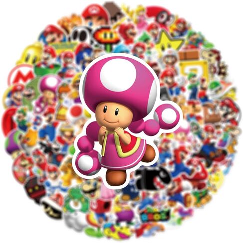 ملصقات ماريو 100 قطعة، ملصقات كرتونية رائعة بتصميم لعبة ماريو بروس للاولاد والاطفال، ملصق فينيل مقاوم للماء لزجاجة المياه واللابتوب ولوح التزلج والجيتار والدراجة والجوال وشنطة السفر والكمبيوتر in Kuwait