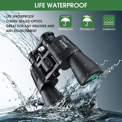 gvilty 20x50 مناظير عالية الطاقة للبالغين، مناظير مدمجة مقاومة للماء ممتازة مع رؤية منخفضة الإضاءة لمشاهدة الطيور والصيد والسفر وألعاب كرة القدم ومشاهدة النجوم مع حقيبة حمل in Kuwait