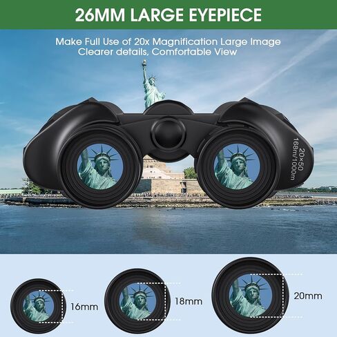 gvilty 20x50 مناظير عالية الطاقة للبالغين، مناظير مدمجة مقاومة للماء ممتازة مع رؤية منخفضة الإضاءة لمشاهدة الطيور والصيد والسفر وألعاب كرة القدم ومشاهدة النجوم مع حقيبة حمل in Kuwait