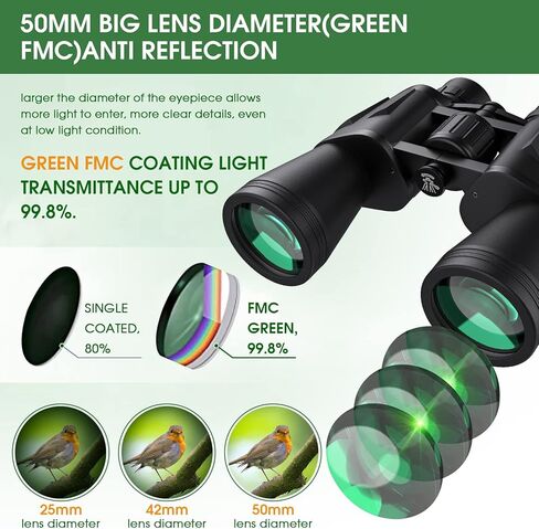 gvilty 20x50 مناظير عالية الطاقة للبالغين، مناظير مدمجة مقاومة للماء ممتازة مع رؤية منخفضة الإضاءة لمشاهدة الطيور والصيد والسفر وألعاب كرة القدم ومشاهدة النجوم مع حقيبة حمل in Kuwait