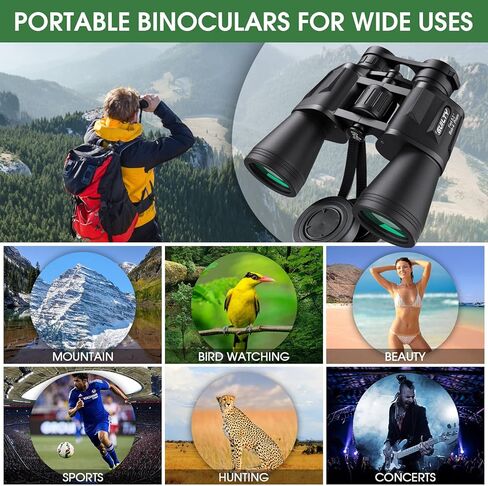 gvilty 20x50 مناظير عالية الطاقة للبالغين، مناظير مدمجة مقاومة للماء ممتازة مع رؤية منخفضة الإضاءة لمشاهدة الطيور والصيد والسفر وألعاب كرة القدم ومشاهدة النجوم مع حقيبة حمل in Kuwait