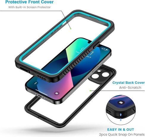 حافظة Lanhiem iPhone 13 المغناطيسية، حافظة مقاومة للماء والغبار والصدمات مع واقي شاشة مدمج متوافق مع Magsafe، غطاء حماية كامل للجسم لهاتف iPhone 13 6.1 بوصة - أسود in Saudi Arabia