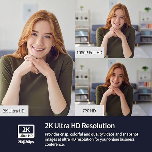 papalook 2022 2K Ultra HD Zoomable Webcam with Dual Microphone, Fixed Focus Web Camera with Tripod and Privacy Cover, 90° Wide-Angle View for Desktop/Laptop/Mac, Work with Skype/Zoom/WebEx/Lync in Kuwait