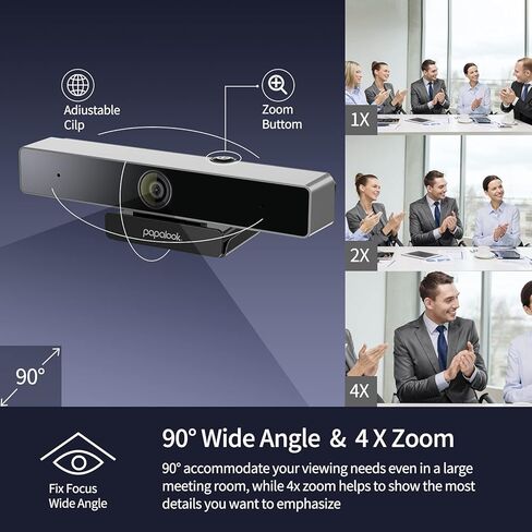 papalook 2022 2K Ultra HD Zoomable Webcam with Dual Microphone, Fixed Focus Web Camera with Tripod and Privacy Cover, 90° Wide-Angle View for Desktop/Laptop/Mac, Work with Skype/Zoom/WebEx/Lync in Kuwait