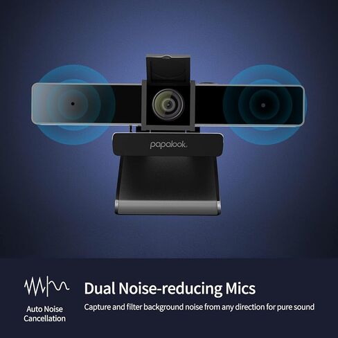 papalook 2022 2K Ultra HD Zoomable Webcam with Dual Microphone, Fixed Focus Web Camera with Tripod and Privacy Cover, 90° Wide-Angle View for Desktop/Laptop/Mac, Work with Skype/Zoom/WebEx/Lync in Kuwait