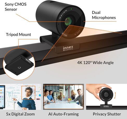 Innex C831 180° Panoramic 4K Wide Angle Webcam with Microphone, AI Facial Tracking for Windows, Mac, Easy Setup Conference Room Camera with Flexible View Angle for Meeting Room, Huddle Space | AI Facial Tracking, Easy Setup, Flexible View Angle, Conferenc in Saudi Arabia
