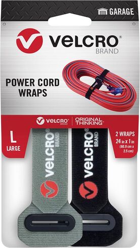 أغطية سلك الطاقة من ماركة VELCRO | أشرطة شديدة التحمل لأسلاك التمديد والحبال والكابلات | حلقة تثبيت مشقوقة معززة من أجل تثبيت قوي خالٍ من العوائق | 12 بوصة، 2 قطعة، أسود ورمادي in Kuwait