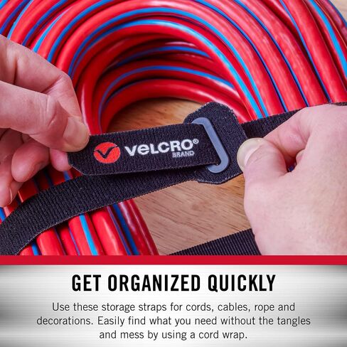 أغطية سلك الطاقة من ماركة VELCRO | أشرطة شديدة التحمل لأسلاك التمديد والحبال والكابلات | حلقة تثبيت مشقوقة معززة من أجل تثبيت قوي خالٍ من العوائق | 12 بوصة، 2 قطعة، أسود ورمادي in Kuwait