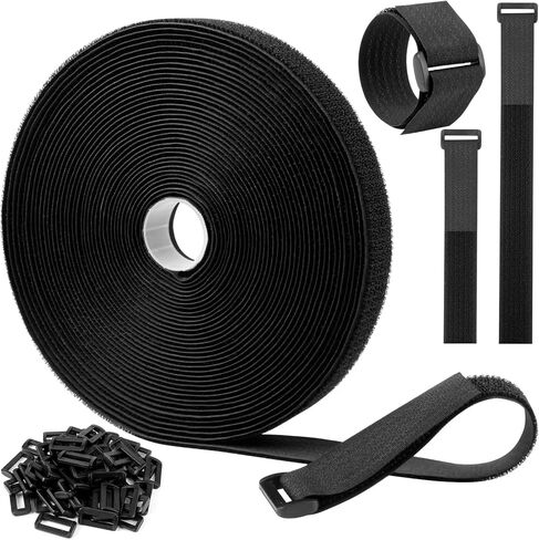 أشرطة لاصقة وحلقة مقاس 1 × 40 قدم من Moyisea مع 60 مشبكًا، وأشرطة كابل قابلة للتعديل، وطول قطع مجاني، وأربطة سلك تأمين من النايلون قابلة لإعادة الاستخدام للمنظم أو التخزين، بعرض 2.54 سم، أسود in Kuwait