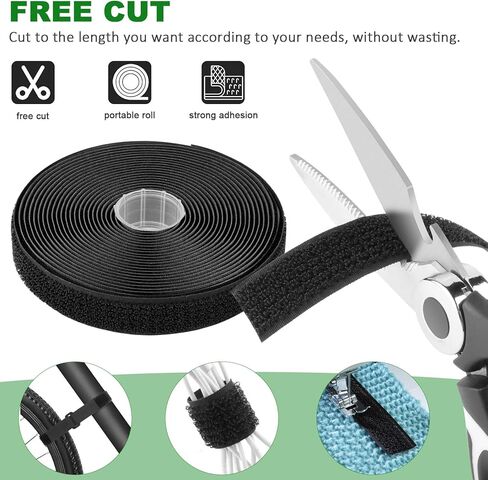 أشرطة لاصقة وحلقة مقاس 1 × 40 قدم من Moyisea مع 60 مشبكًا، وأشرطة كابل قابلة للتعديل، وطول قطع مجاني، وأربطة سلك تأمين من النايلون قابلة لإعادة الاستخدام للمنظم أو التخزين، بعرض 2.54 سم، أسود in Kuwait