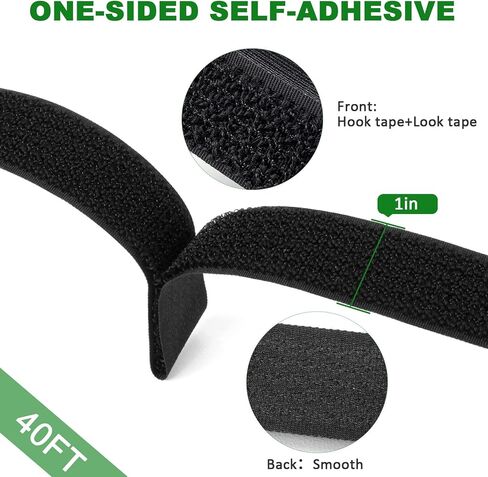 أشرطة لاصقة وحلقة مقاس 1 × 40 قدم من Moyisea مع 60 مشبكًا، وأشرطة كابل قابلة للتعديل، وطول قطع مجاني، وأربطة سلك تأمين من النايلون قابلة لإعادة الاستخدام للمنظم أو التخزين، بعرض 2.54 سم، أسود in Kuwait