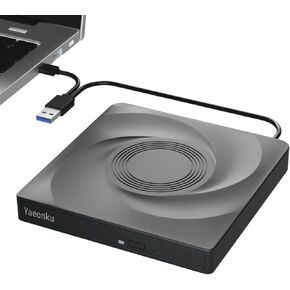محرك أقراص DVD خارجي Yaeonku، USB 3.0 نوع C ناسخ أقراص مضغوطة محمول CD DVD +/-RW محرك أقراص ضوئي رفيع CD DVD ROM إعادة كتابة مشغل CD/DVD قارئ كاتب لأجهزة الكمبيوتر المحمول وسطح المكتب MacBook PC Windows Linux Mac OS (أسود) in Kuwait