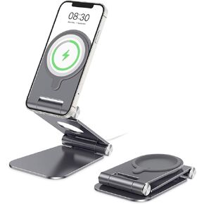 Stand for MagSafe Charger, OMOTON Foldable Phone Stand Holder for MagSafe Accessories, Not Include Charger or Cable, Compatible with iPhone 15/14/13/12 Pro Max/Pro/Mini, Black