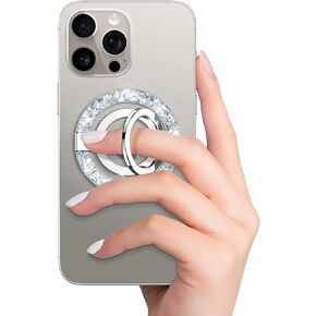 GVIEWIN Magnetic Phone Ring Holder, Compatible with MagSafe Phone Grip with Adjustable Stand, Magnet Phone Ring Kickstand for iPhone 16 Pro Max/Plus/15/14/13/12 Series/Other Phones (Glitter/Black)
