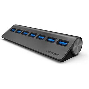 Achoro 7 Ports USB 3.0 Hub - Triangle Aluminum Alloy - High-Speed USB Port Expander - Compatible with PC, iMac, MacBook, Windows, Desktop, and More – Computer Multiple USB HUB (Silver)