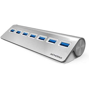 Achoro 7 Ports USB 3.0 Hub - Triangle Aluminum Alloy - High-Speed USB Port Expander - Compatible with PC, iMac, MacBook, Windows, Desktop, and More – Computer Multiple USB HUB (Silver)
