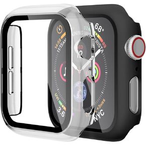 [2 Pack] GEAK Hard Case for Apple Watch 38mm Series 3 with Screen Protector, Full Coverage Bumper Cover for iWatch Series 2/1, Black/Black
