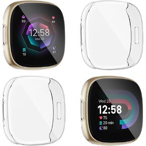 Witzon 4 Pack Protective Cases Compatible with Fitbit Versa 4 Screen Protector, Ultra Thin Soft TPU Bumper HD All-Around Smart Watch Accessories Sense 2 Screen Protective Cover Versa 4 Case Women Men in Kuwait