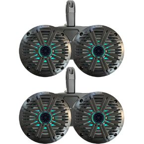 2 Pair (Qty 4) of Kicker 6.5" 2-Way 195 Watts Max Power Coaxial Marine Multicolor LED Speakers with Charcoal Salt Water Grilles, 6.5" Marine Tower Dual Speaker Enclosures (Pair) - Black in Saudi Arabia