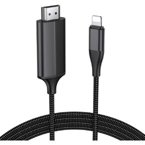 lulaven HDMI Cable for iPhone to TV, Lighting to HDMI Adapter Connector Compatible with iPhone14, 13, 12, 11 & YouTube TV Output with 1080P HD Display, Just Plug and Play (6.6FT, Black)