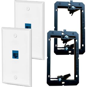 HuaHengHT Ethernet Wall Plate Outlet RJ45 Network Female to Female Keystone Wall Inline Coupler Jack Plates with Single Gang Low Voltage Mounting Bracket Device (2cat6 2Pcs, Blue)